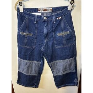 Zonz Y2K Grunge Skater Long Jean Shorts Vintage Size 11 Camo Accent Pocket